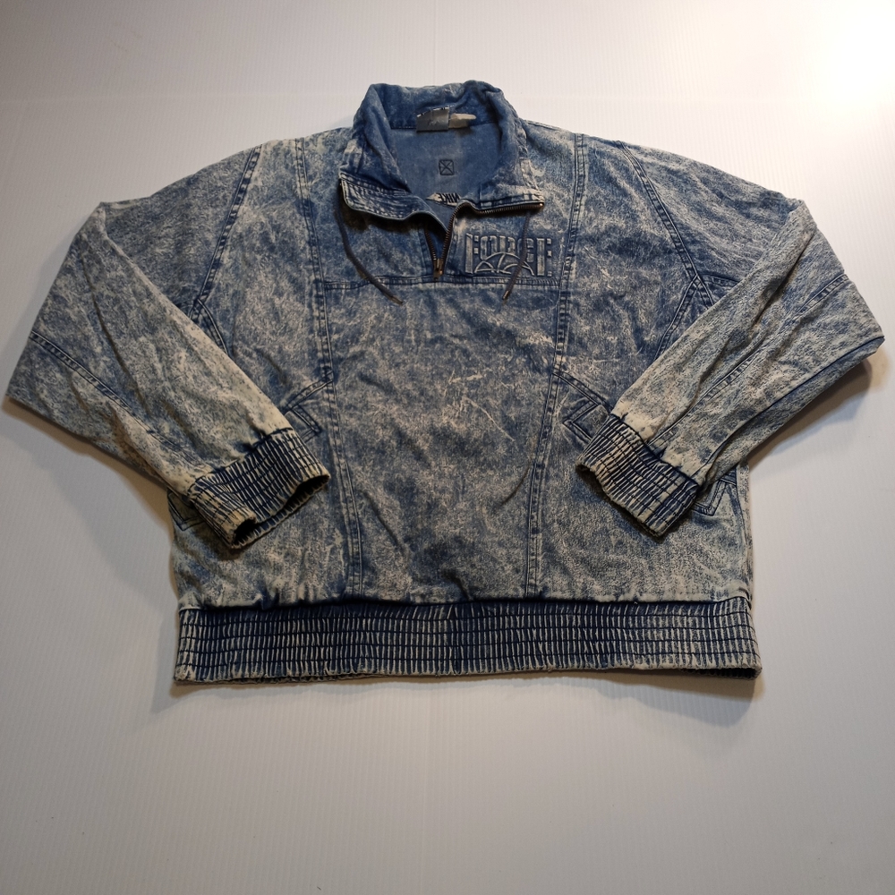 Vintage 1980's Nike Force acid wash  Denim Quarter Zip Jacket Sz Large
